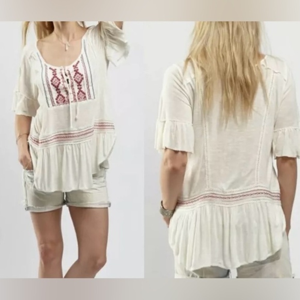 Free People El Mirage Embroidered Peasant Top